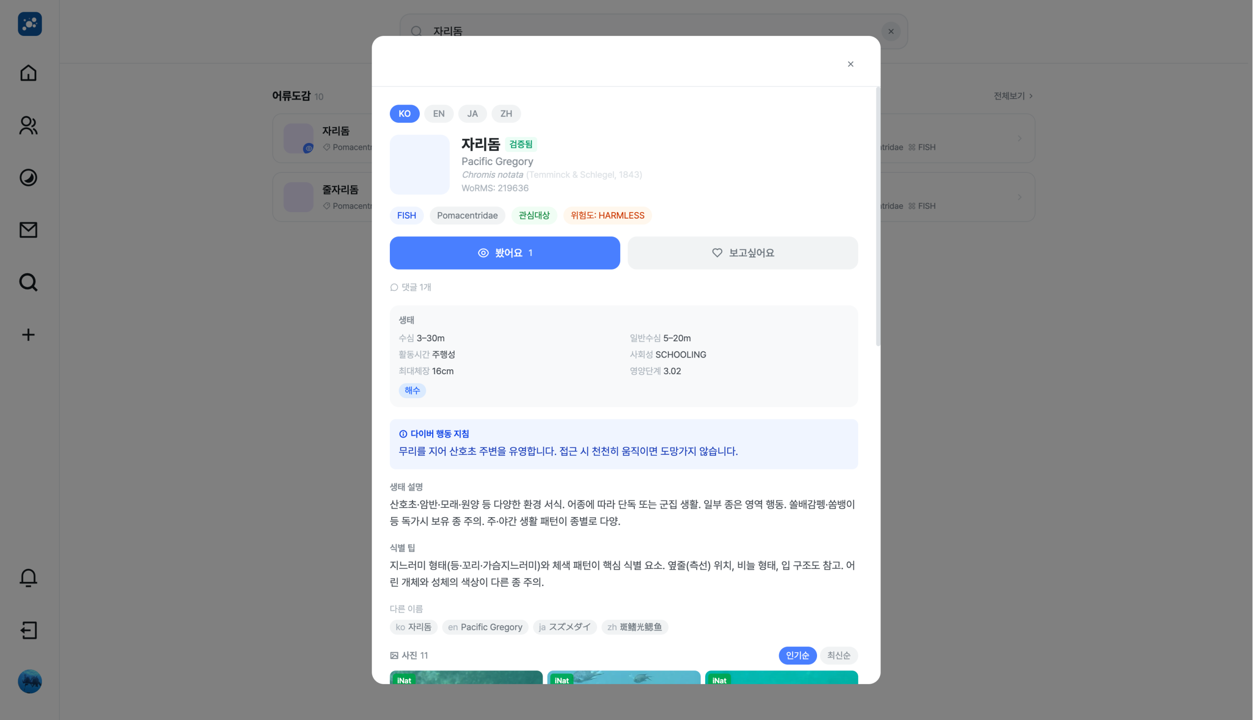 수중 색보정 필터 데스크탑 화면