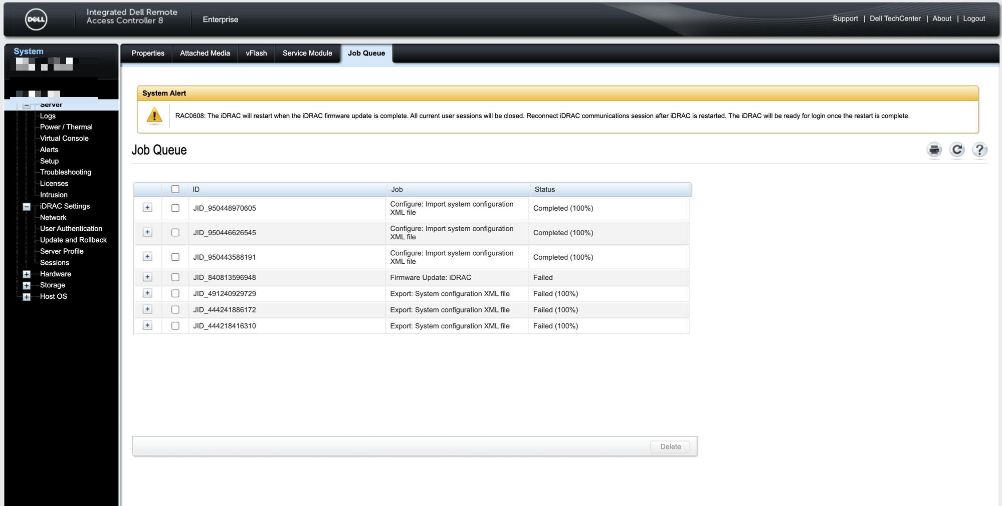 iDRAC Update Details Install (계정 모자이크)