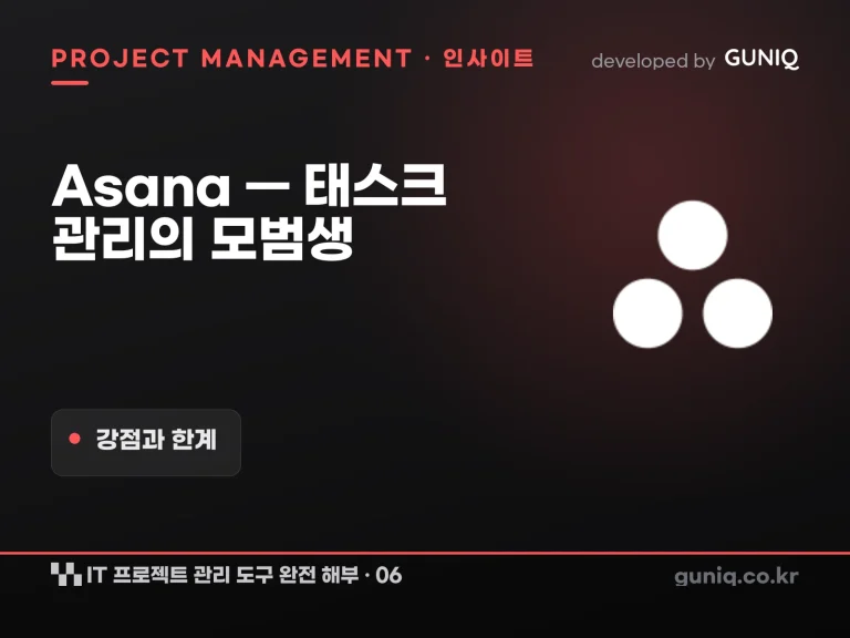 guniq 인사이트 썸네일 — IT 프로젝트 관리 도구 완전 해부 – 06. Asana — 태스크 관리의 모범생