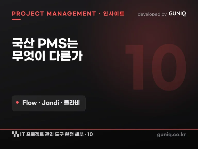 guniq 인사이트 썸네일 — IT 프로젝트 관리 도구 완전 해부 – 10. 국산 PMS — Flow·Jandi·콜라비는 무엇이 다른가