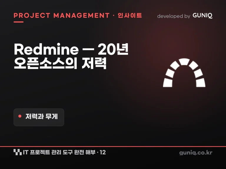 guniq 인사이트 썸네일 — IT 프로젝트 관리 도구 완전 해부 – 12. Redmine — 20년 된 오픈소스 PMS의 저력과 무게