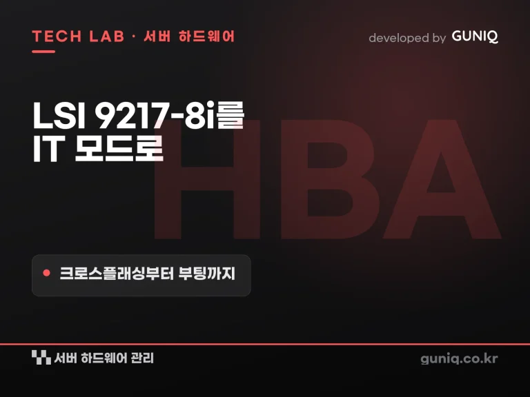 guniq 인사이트 썸네일 — HBA 카드 교체 작업 :: LSI 9217-8i를 IT 모드로: 크로스플래싱부터 부팅까지, 실패 없이 끝내기