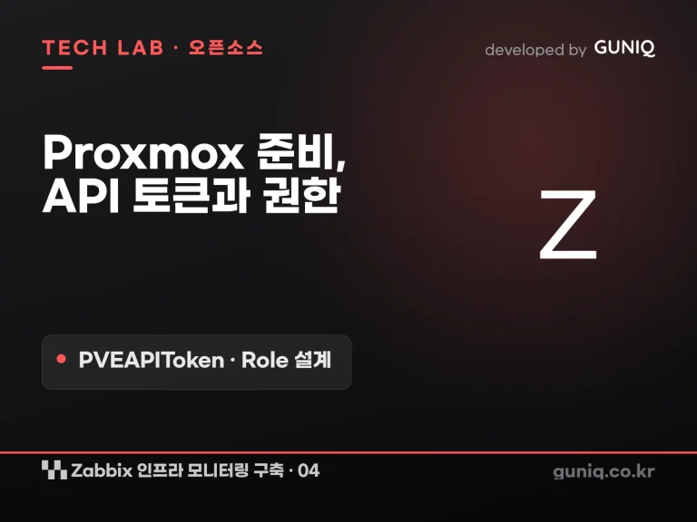 guniq 인사이트 썸네일 — Zabbix 인프라 모니터링 구축 – 04. Proxmox 준비: API 토큰과 권한 설계 (PVEAPIToken·Role)