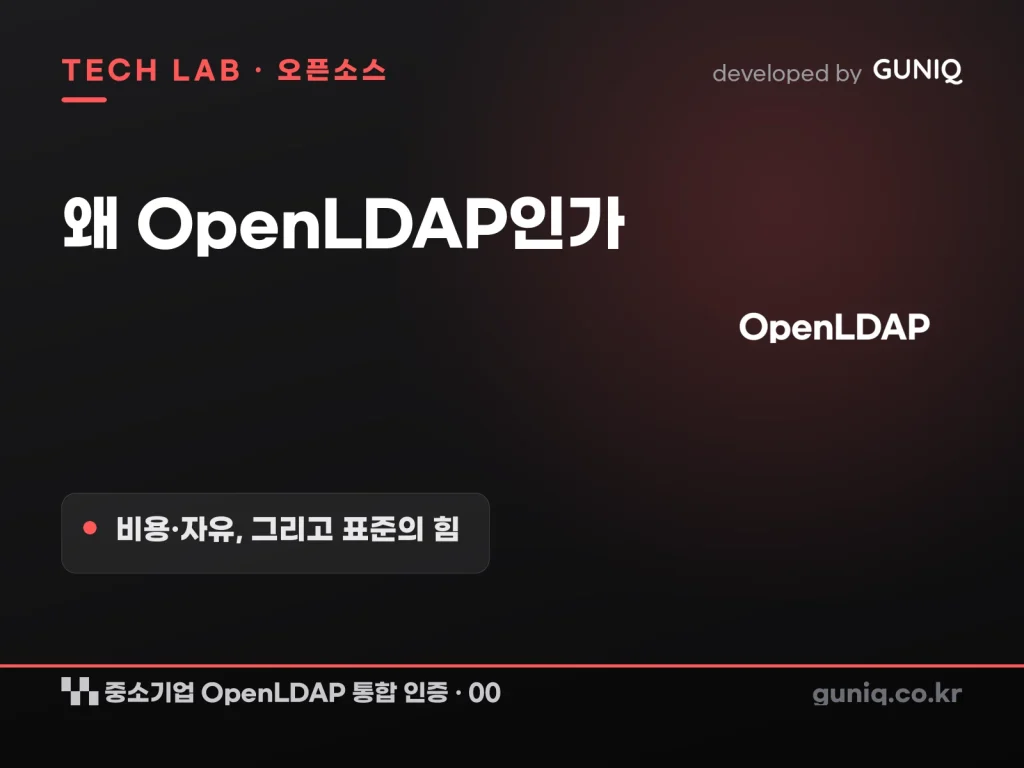 guniq 인사이트 썸네일 — 중소기업 OpenLDAP 통합 인증 구축 – 00. 왜 OpenLDAP인가: 비용과 자유, 그리고 표준의 중요성